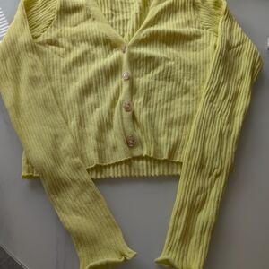 Lulu's Yellow Ribbed Cardigan Sweater